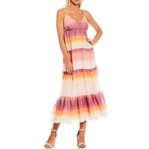 WAYF
Dip Dye Print Surplice V-Neck Sleeveless Tiered Midi Dress